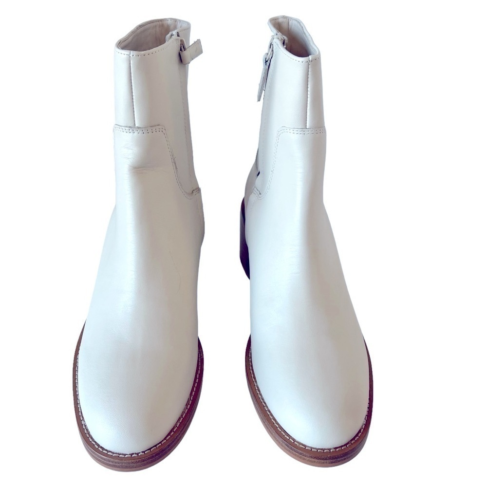 J.Crew Leather Stacked-heel Ankle Boots in Natural White Size 9 - Picture 3 of 8